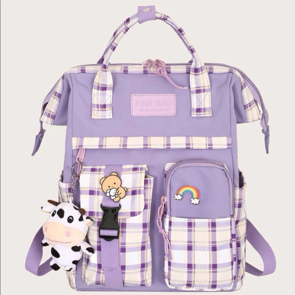 Cartoon Charm Plaid Pattern School Bag